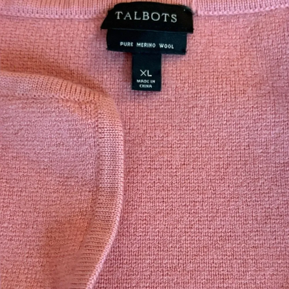 Talbots Merino Wool Cardigan Sweater Jacket Open Front Womens XL Soft Pink